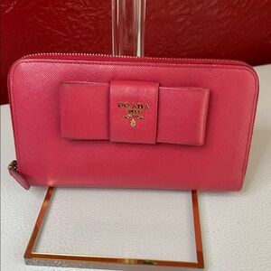 Prada Fuchsia Bow Zip Wallet